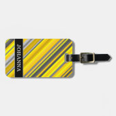Geel & grijs Strippatroon + Aangepaste naam Bagagelabel (Voorkant horizontaal)