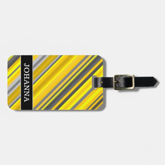 Geel & grijs Strippatroon + Aangepaste naam Bagagelabel (Voorkant horizontaal)
