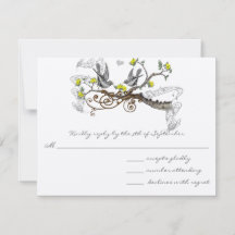 Geel & Grijs  Tortelduifjes Bruiloft RSVP