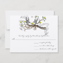 Geel & Grijs Tortelduifjes Bruiloft RSVP