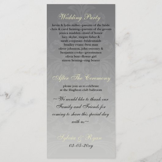 "geel grijs" Trouwprogramma Programmakaart (Achterkant)