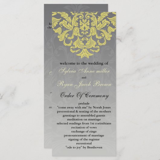 "geel grijs" Trouwprogramma Programmakaart (Voorkant / Achterkant)