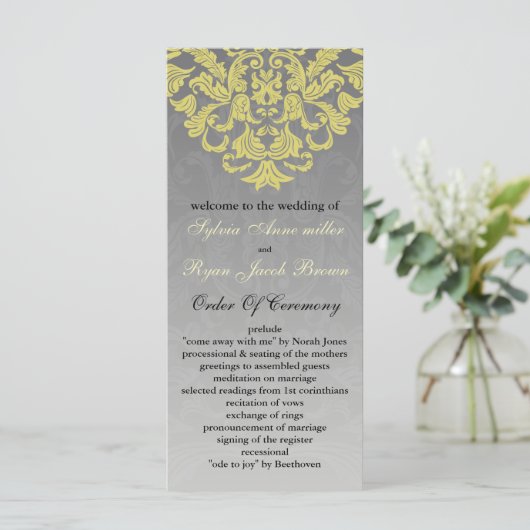 "geel grijs" Trouwprogramma Programmakaart (Staand voorkant)