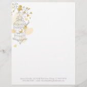 Geel grijs twee vogels open vogelkooi breedkop custom briefhoofd (Voorkant)