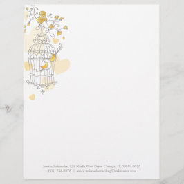 Geel grijs twee vogels open vogelkooi breedkop custom briefhoofd