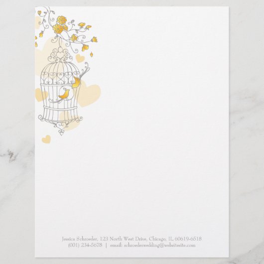 Geel grijs twee vogels open vogelkooi breedkop custom briefhoofd (Voorkant)