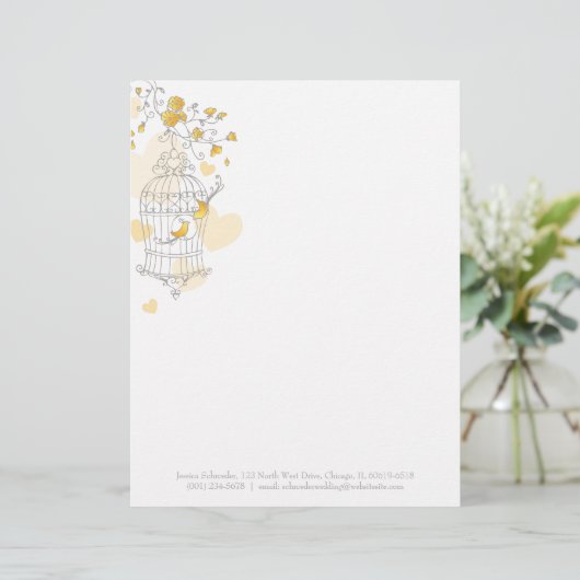 Geel grijs twee vogels open vogelkooi breedkop custom briefhoofd (Staand voorkant)