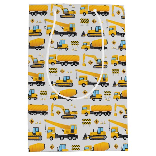 Geel grijs vuilniswagen medium cadeauzakje (Voorkant)