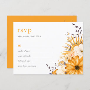 Geel Grijs Waterverf Bloemen Bruiloft RSVP Uitnodiging Briefkaart