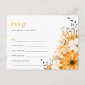 Geel Grijs Waterverf Bloemen Bruiloft RSVP Uitnodiging Briefkaart (Voorkant)
