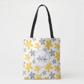 Geel & Grijs Waterverf Bloempatroon Tote Bag (Voorkant)