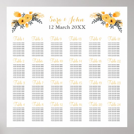 geel grijs waterverf floral bruiloft poster (Voorkant)