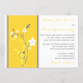 Geel, grijs, White Floral Wedding Invitation Kaart