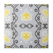 Geel grijs wit Arabesque geometrisch patroon Tegeltje (Voorkant)