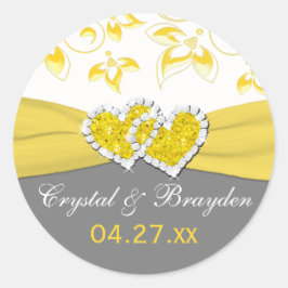 Geel, Grijs, Wit Bloemen Bruiloft Favor Sticker