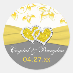 Geel, Grijs, Wit Bloemen Bruiloft Favor Sticker