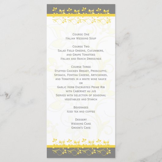 Geel, Grijs, Wit Bloemen Gevoegde harten Menu Kaar (Achterkant)