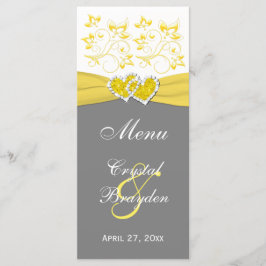 Geel, Grijs, Wit Bloemen Gevoegde harten Menu Kaar