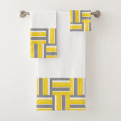 Geel Grijs Wit Blok Strepen Modern Patroon Bad Handdoek (Insitu)