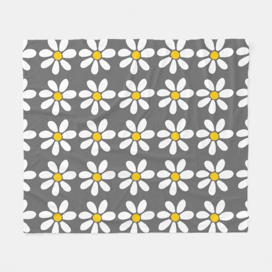 Geel grijs wit Daisy Pattern Fleece Deken (Voorkant (Horizontaal))