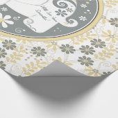 Geel grijs wit fancy olifant bloemen cadeaupapier (Hoek)