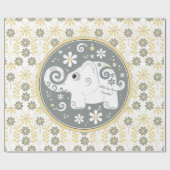Geel grijs wit fancy olifant bloemen cadeaupapier (Vlak)