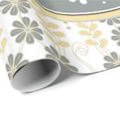 Geel grijs wit fancy olifant bloemen cadeaupapier (Rol Hoek)
