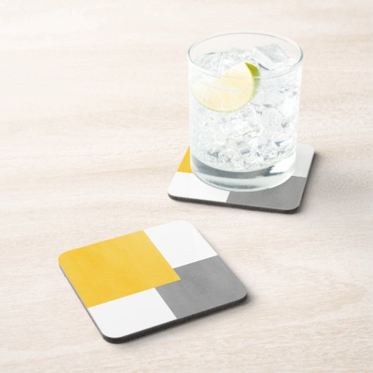 Geel grijs wit geometrisch blok bier onderzetter (Rechterzijde)