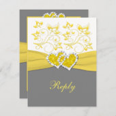 Geel, Grijs, Wit Gevoegde Harten Antwoorden Kaart (Voorkant / Achterkant)