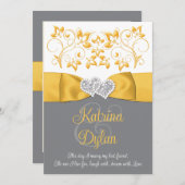 Geel, Grijs, Wit Liefdesharten Uitnodiging voor br (Voorkant / Achterkant)