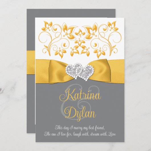 Geel, Grijs, Wit Liefdesharten Uitnodiging voor br (Voorkant / Achterkant)