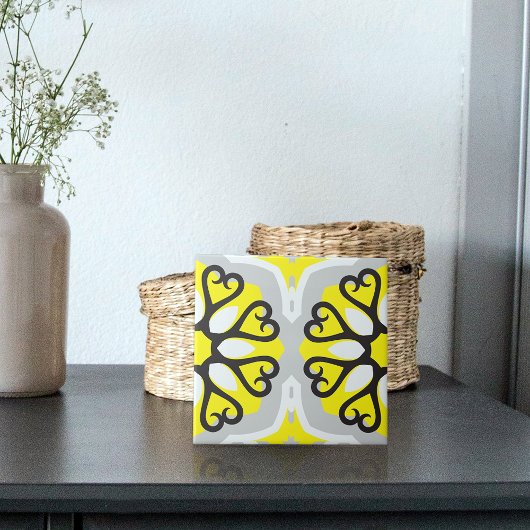 Geel grijs wit mozaïekoraal geometrisch patroon tegeltje