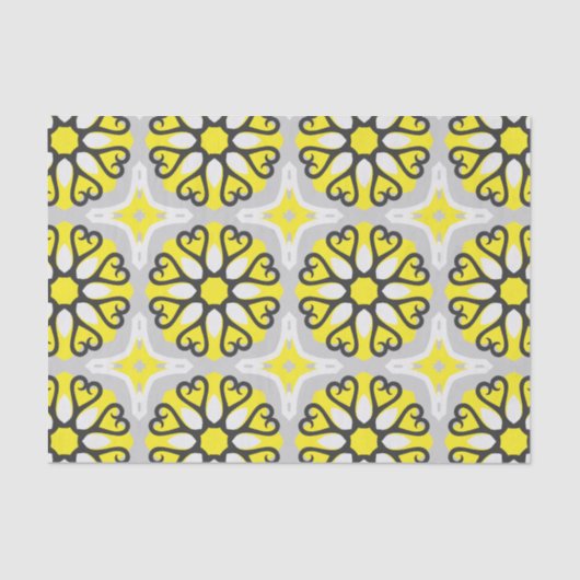 Geel grijs wit mozaïekoraal geometrisch patroon tissuepapier (Voorkant)