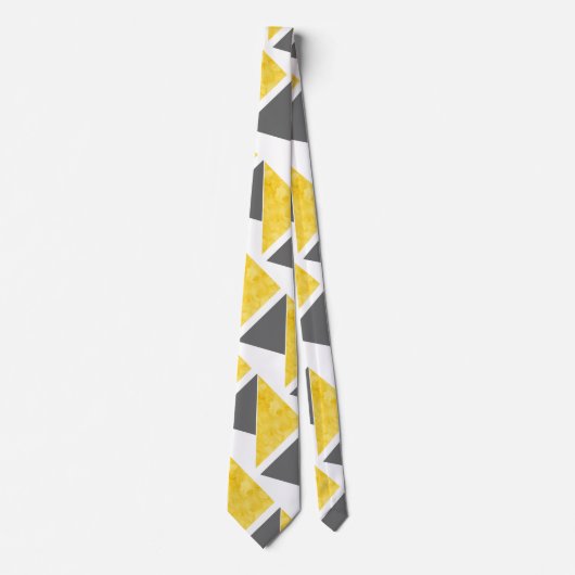 Geel Grijs Wit Patroon van het kleurenblok Stropdas (Voorkant)
