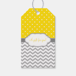 Geel Grijs Wit Polka Dot Chevron Gift Labels Cadeaulabel
