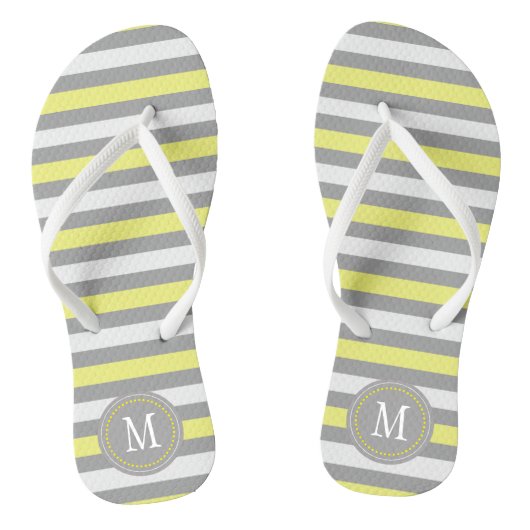 Geel Grijs Wit Streep Monogram Teenslippers (Voetbed)