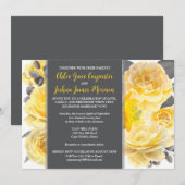 Geel, Grijs, Wit Waterverf Bloemen Bruiloft Kaart (Voorkant / Achterkant)