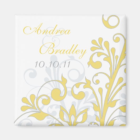 Geel, grijs, witte Abstracte Floral Weddenschap Ma Magneet (Voorkant)