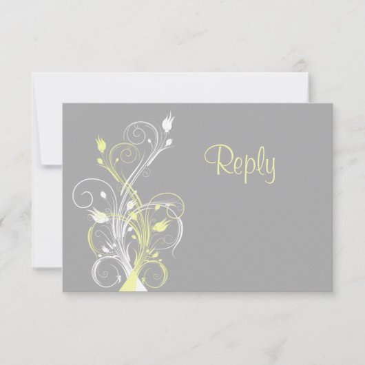 Geel Grijs Witte Bloem RSVP Kaart (Voorkant)