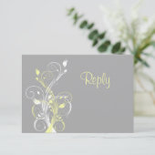 Geel Grijs Witte Bloem RSVP Kaart (Staand voorkant)