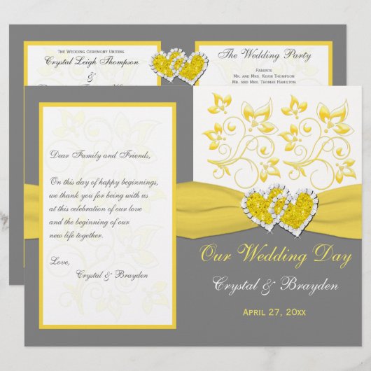 Geel, grijs, witte Floral, hartenweddenschap (Voorkant / Achterkant)