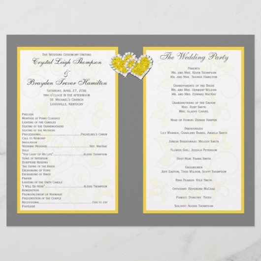 Geel, grijs, witte Floral, hartenweddenschap (Achterkant)