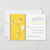 Geel, grijs, witte Floral Wedding RSVP Kaart (Voorkant)