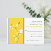 Geel, grijs, witte Floral Wedding RSVP Kaart (Staand voorkant)