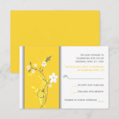 Geel, grijs, witte Floral Wedding RSVP Kaart (Voorkant / Achterkant)