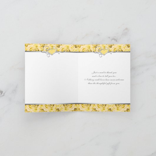 Geel, grijs, witte rozen bedankkaart (Binnen)