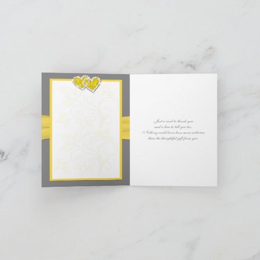 Geel, grijs, witte verstrengelde harten dankkaart bedankkaart (Binnen)