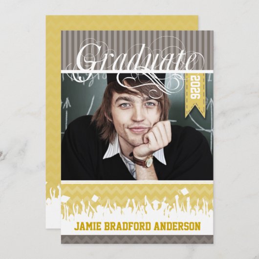 Geel Grijs Zig Zag Hoger Afbeelding Klasse Aankondiging (Voorkant / Achterkant)