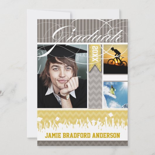 Geel Grijs Zig Zag Senior 3 Afbeeldingen Klasse Aankondiging (Voorkant)