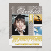 Geel Grijs Zig Zag Senior 3 Afbeeldingen Klasse Aankondiging (Voorkant / Achterkant)